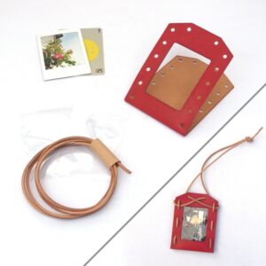 【手作りキット】草木染め革丨パスケース&チェキフレーム【nuː/ぬー】すおう染め 写真 カード 定期